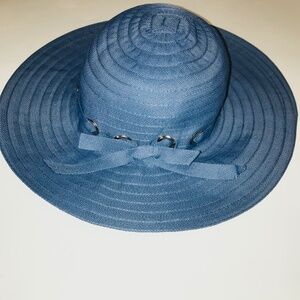 NWOT Joe Boxer Blue Wide Brim Summer Sun Hat Vacation Beach Bow Ribbon Detail